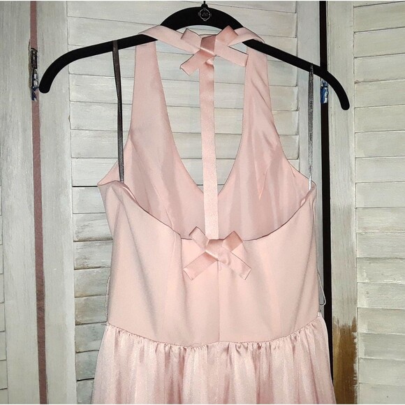 White by Vera Wang Women's Maxi Dress Size 8 Halter Front Slit Bow Details Pink - Picture 4 of 11